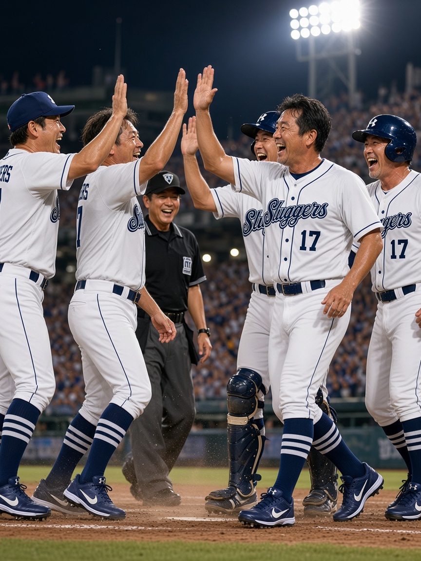 Sluggers players celebrating
